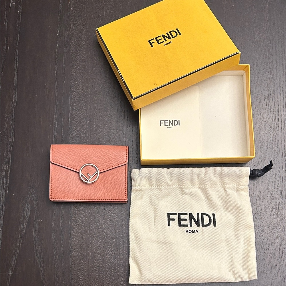 Fendi Coral Card Holder with Silver Metal Logo